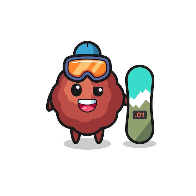 Illustration of meatball character with snowboarding style , cute style design for t shirt, sticker, logo element