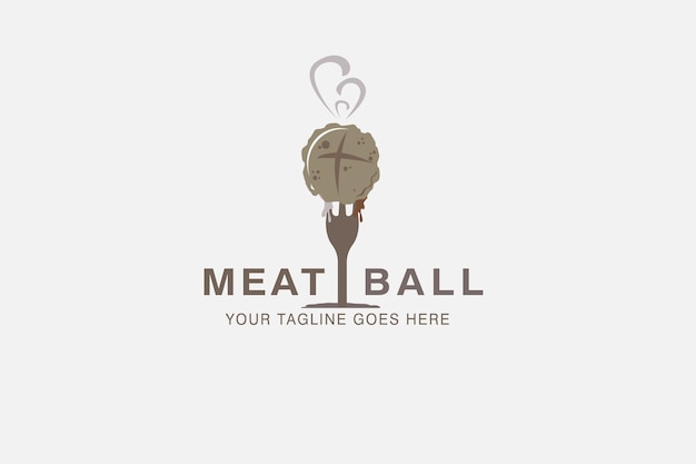 Illustration of meatballs on a fork skewer vector logo design useful for small restaurant food stalls food industry