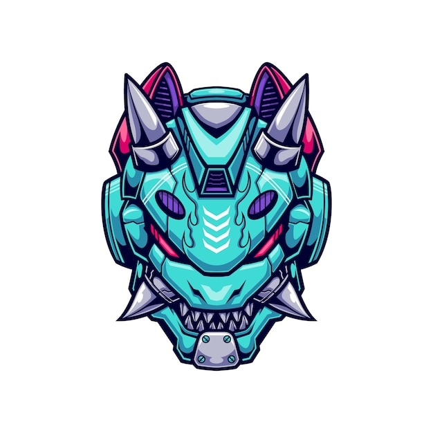 illustration of mecha dog oni mask