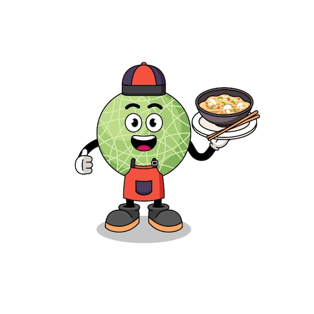 Illustration of melon fruit as an asian chef