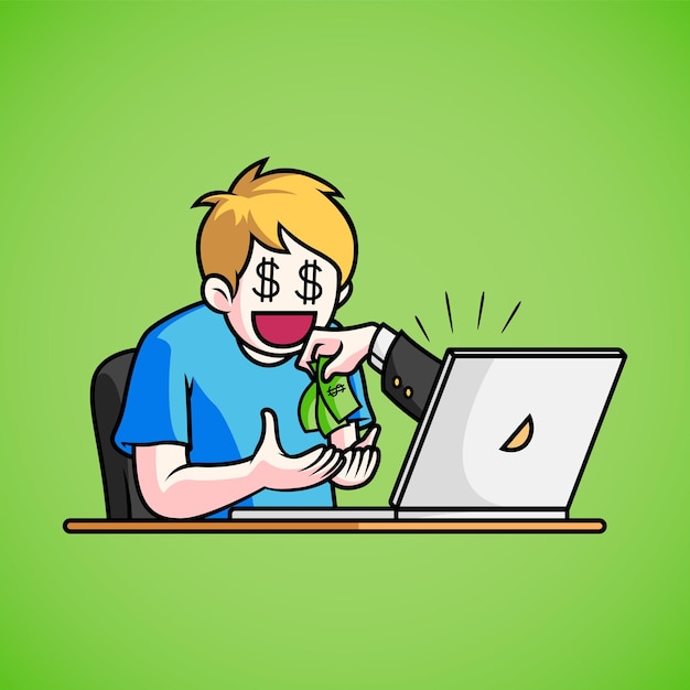 Illustration of men recieving moneys on work desk