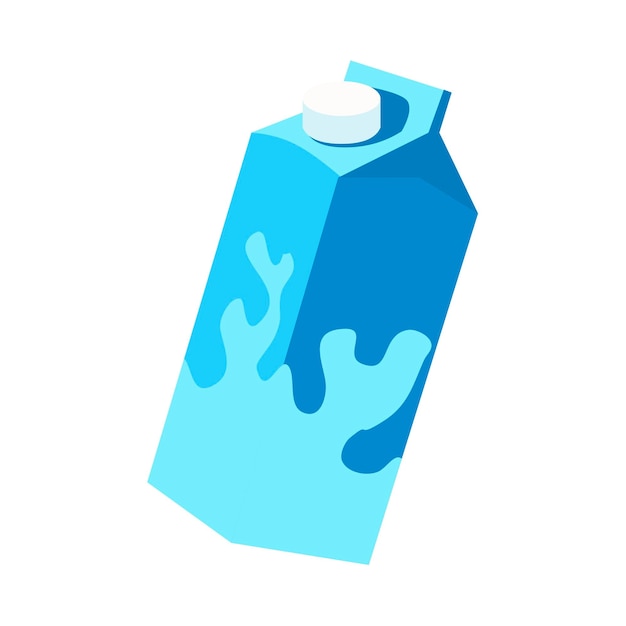 Illustration of milk in tetrabrick packaging A blue carton of milk with white liquid on it