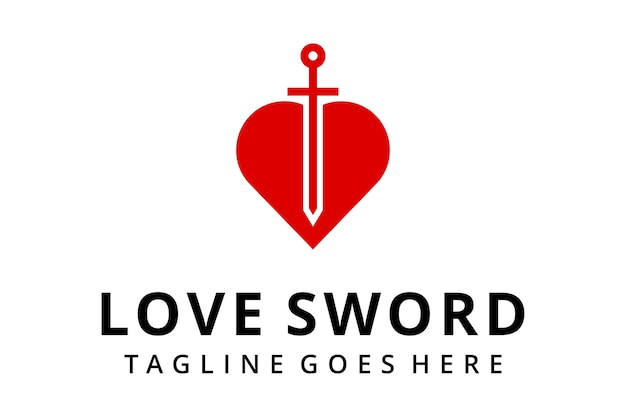 Illustration modern abstract sword or saber sign with heart or love logo design template