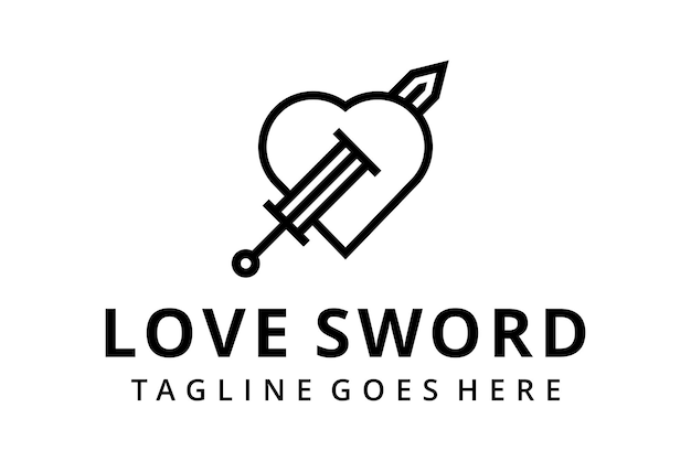 Illustration modern abstract sword or saber sign with heart or love logo design template