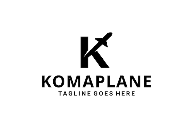 Illustration modern airplane on K sign logo design template Vector