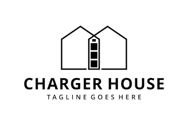 Illustration modern battery charger with house sign logo design template