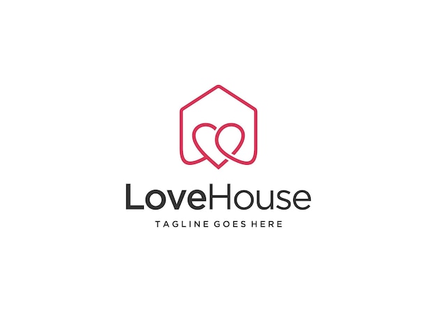 illustration of a modern house with a heart attached to it logo design