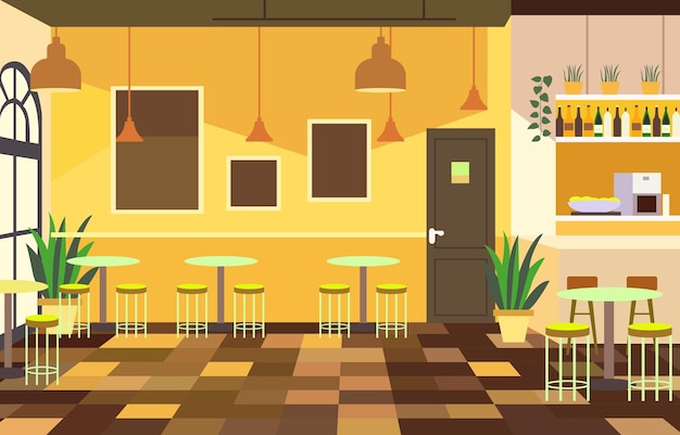 Illustration of Modern Interior Landscape in Cafe Restaurant with Dining Table for Customer