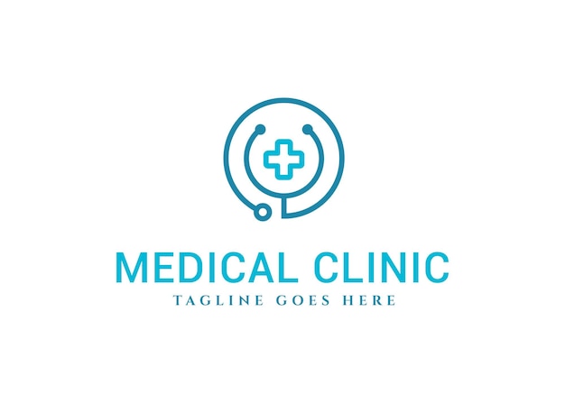 Illustration modern Medical Center with cross and stethoscope logo design