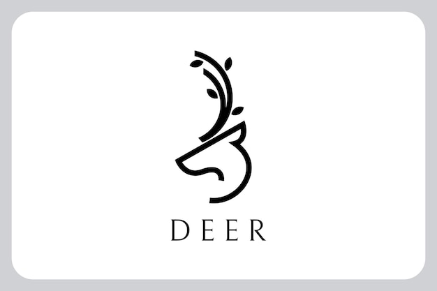 Illustration Modern Minimalist Deer Head Horned Leaves logo design