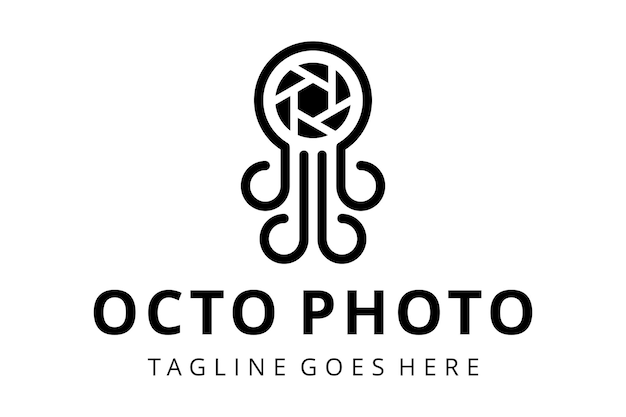 Illustration modern octopus silhouette with camera photography logo template Vector