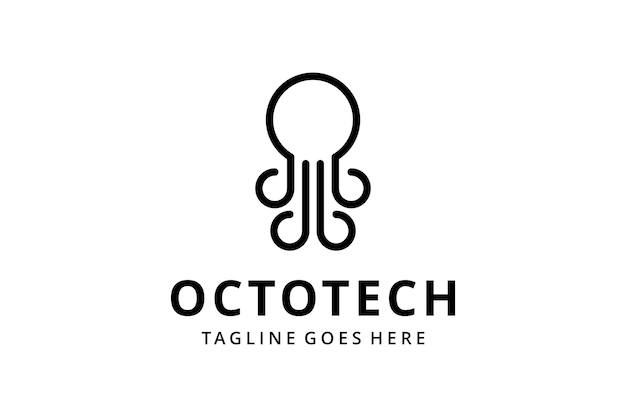 Illustration modern octopus technology silhouette logo template Vector