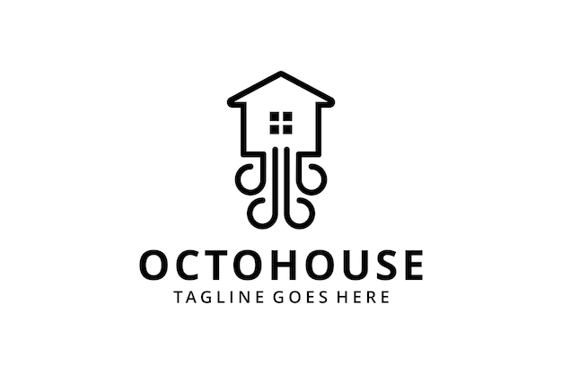 Illustration modern octopus with house silhouette logo template Vector