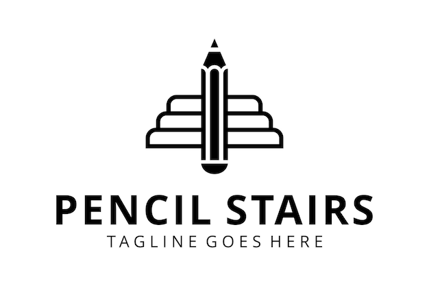 Illustration modern pen sign connect with stairs logo design icon template