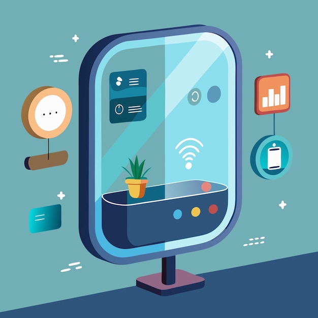 illustration of a modern smart mirror with a builtin digital display