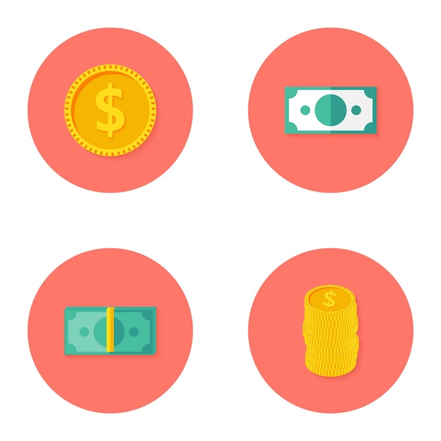 Vector illustration of money circle flat icons set