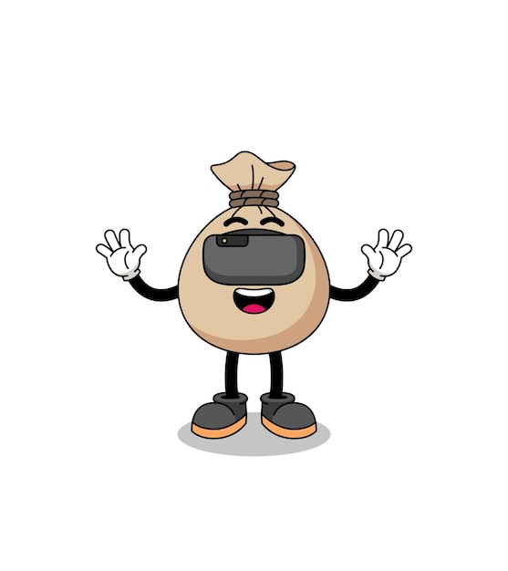 Illustration of money sack with a vr headset character design