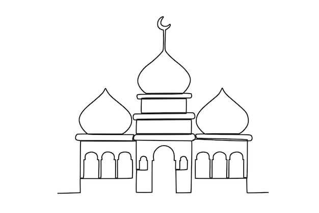 Illustration of a mosque for Muslims Mawlid oneline drawing