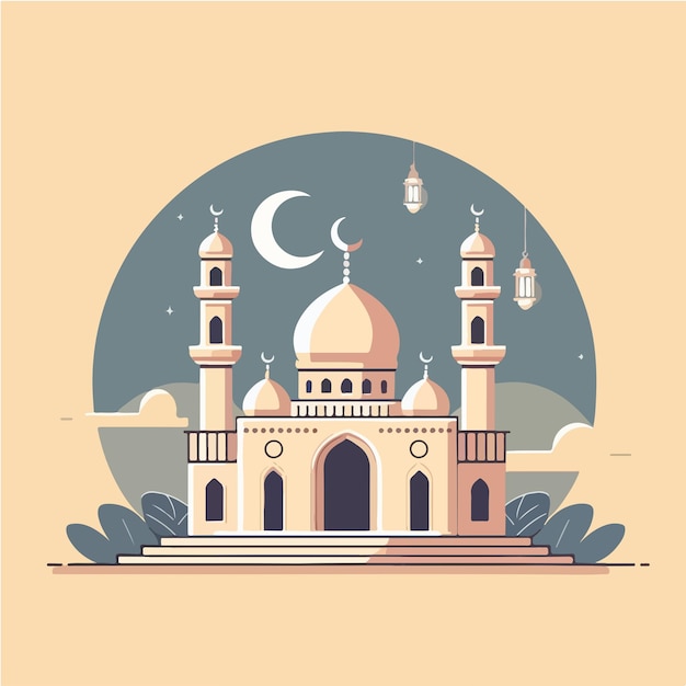 Illustration of a mosque with a simple and minimalist flat design style