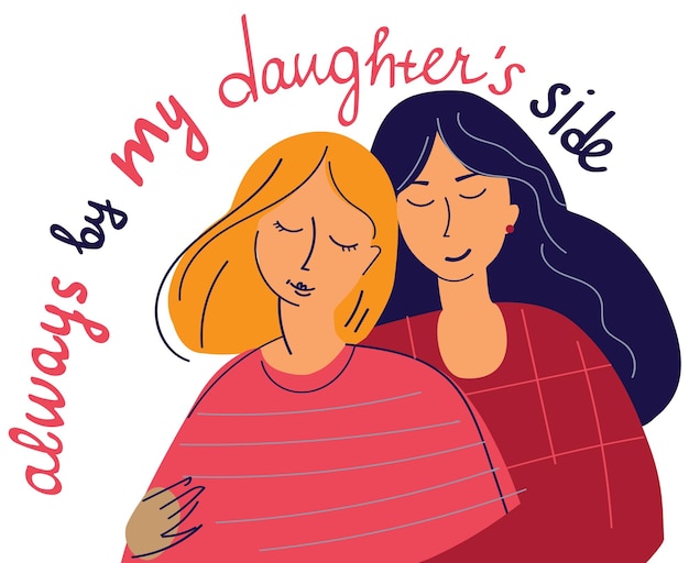 illustration of a mother hugging her daughter