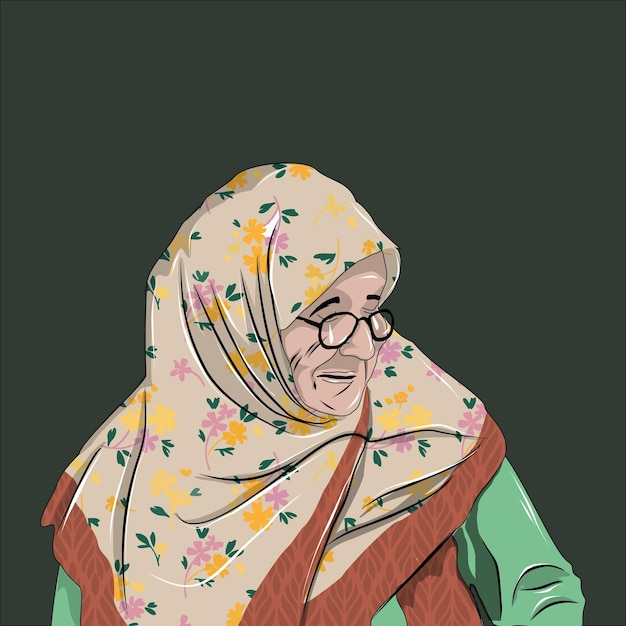 illustration of Mother muslim in cartoon vector drawing