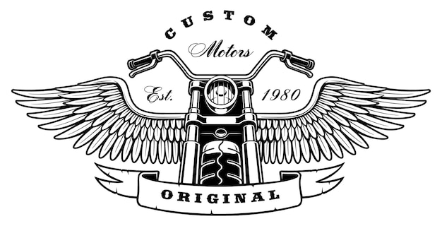 Illustration of motorcycle with wings on white background. Text is on the separate layer. (VERSION ON WHITE BACKGROUND)