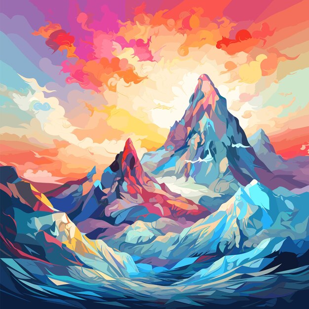 Illustration mountain and sky color bright background