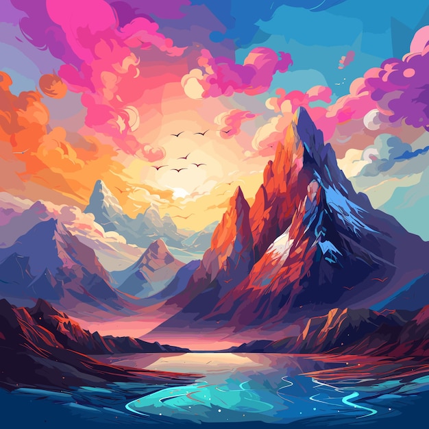 Illustration mountain and sky color bright background