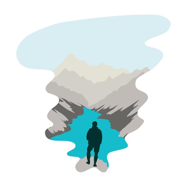 Vector illustration of a mountaineer walking to enjoy nature