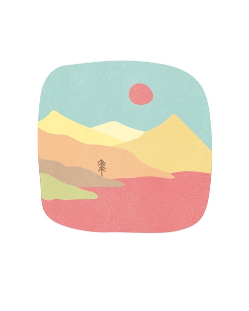 Illustration of mountains hill and sea for tshirt designs pins badges and sticker