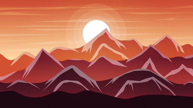 Illustration of mountains landscape with sun over the mountain HD background adobe stock premium vector