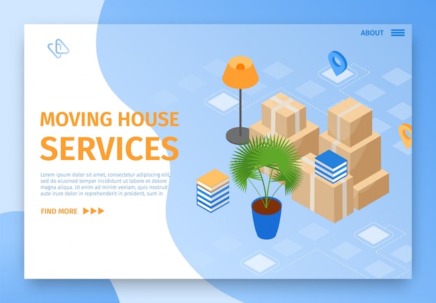 Illustration Moving House Services Landing Page.