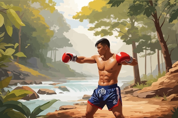 illustration muay thai training sports