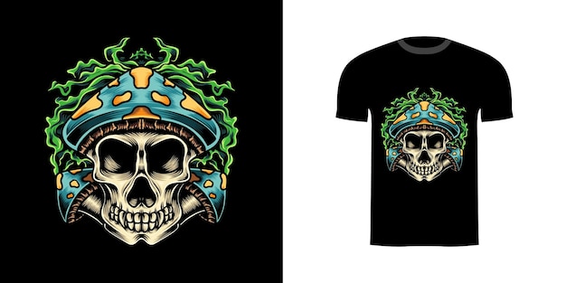 illustration mushroom skull for tshirt design