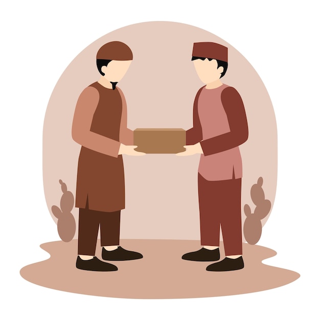 Illustration of Muslim give donation to the needy