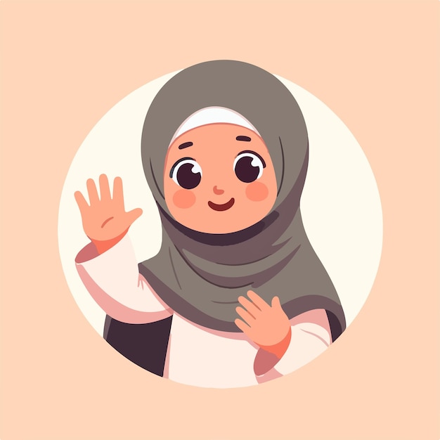 Vector illustration of a muslim woman saying hello with a simple and minimalist flat design style