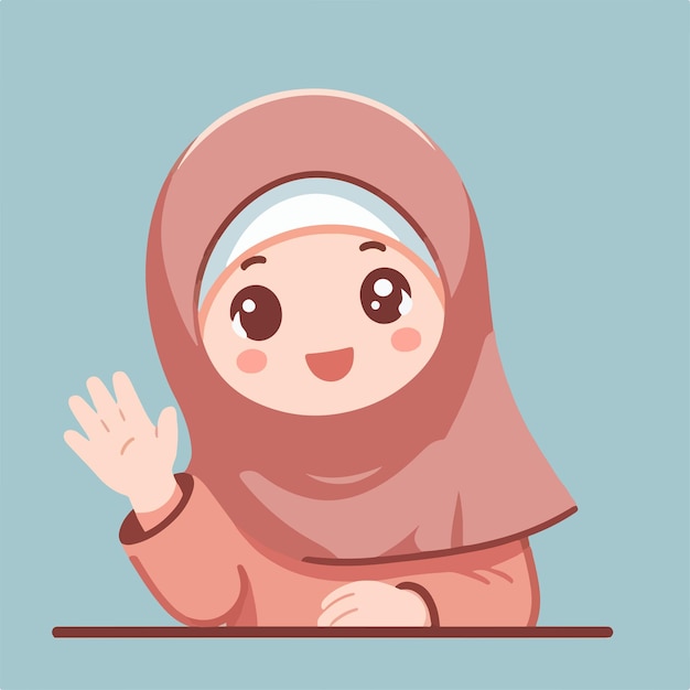 Vector illustration of a muslim woman saying hello with a simple and minimalist flat design style