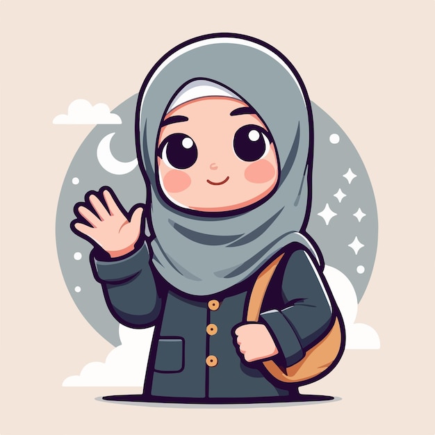 Vector illustration of a muslim woman saying hello with a simple and minimalist flat design style