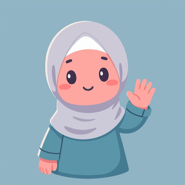 Vector illustration of a muslim woman saying hello with a simple and minimalist flat design style