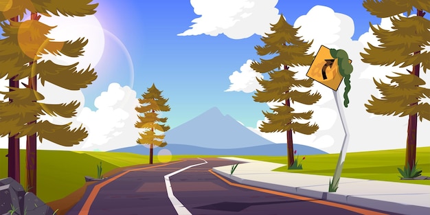 Vector illustration of natural landscape with road and mountains