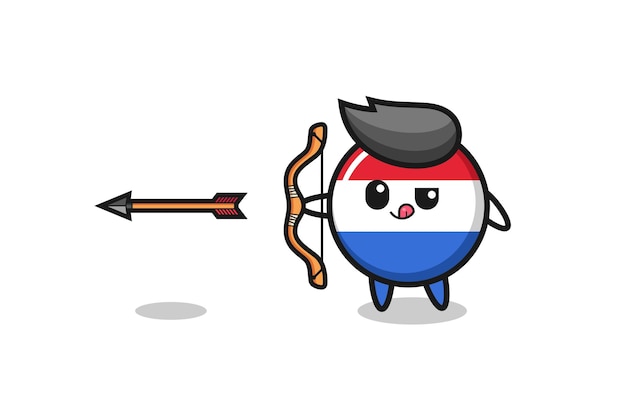 Illustration of netherlands flag character doing archery cute design