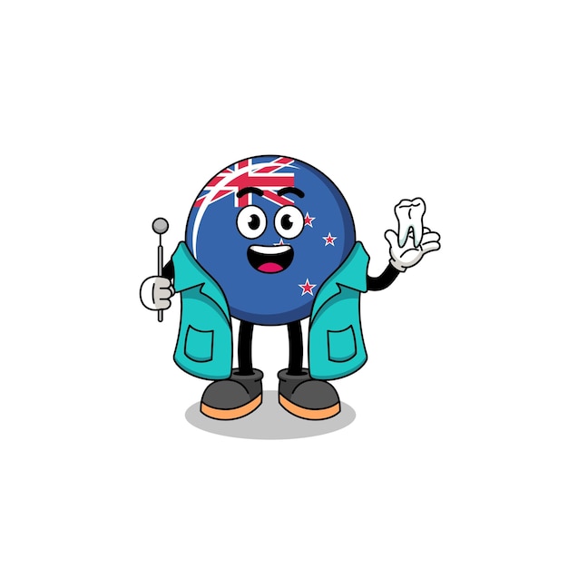 Illustration of new zealand flag mascot as a dentist