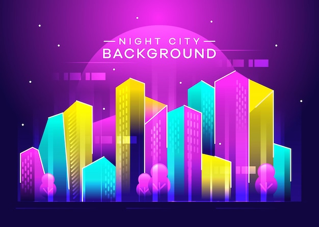 Illustration night city in colorful design