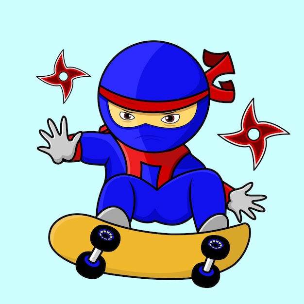 illustration of ninja playing skateboard, elemental ninja, suitable for the needs of social media po