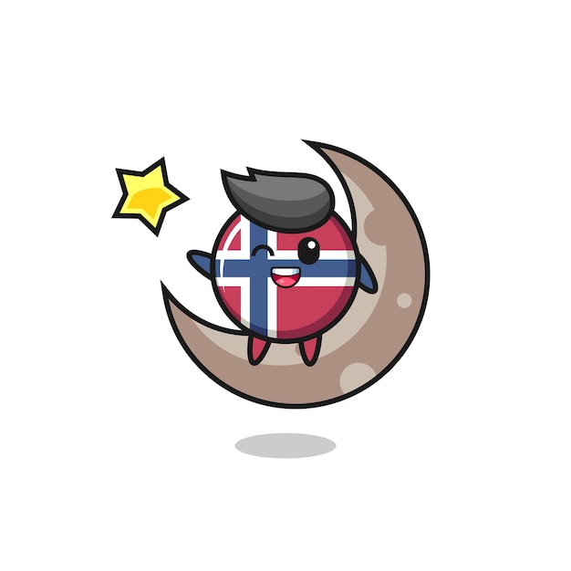 Illustration of norway flag badge cartoon sitting on the half moon