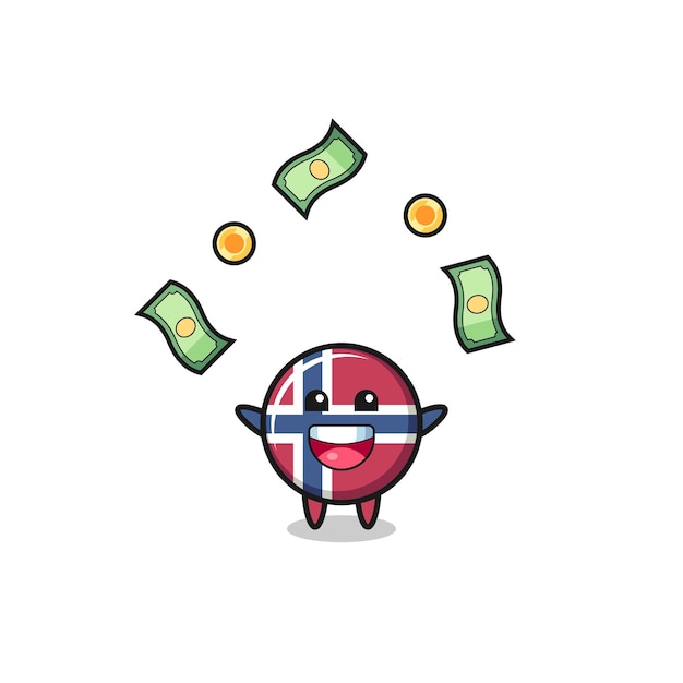 Vector illustration of the norway flag catching money falling from the sky