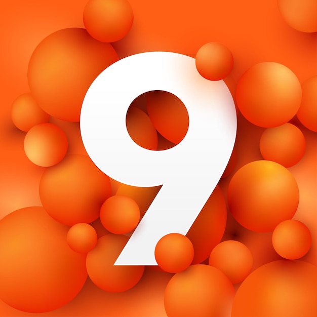 Illustration the number 9 on  ball orange. 