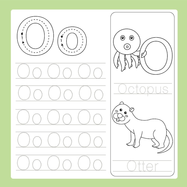 Illustration of O exercise AZ cartoon vocabulary animal