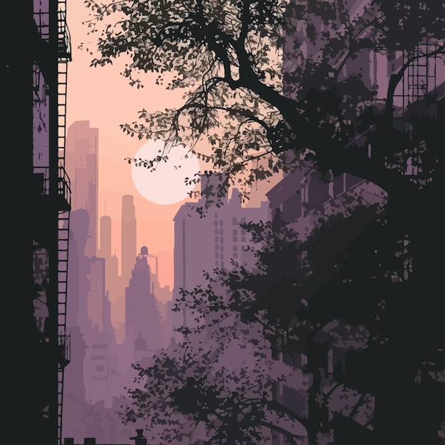 Vector illustration_of_urban_silhouette_with_a_twilight