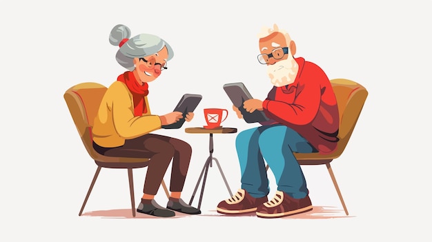 an illustration of an old couple reading their phones